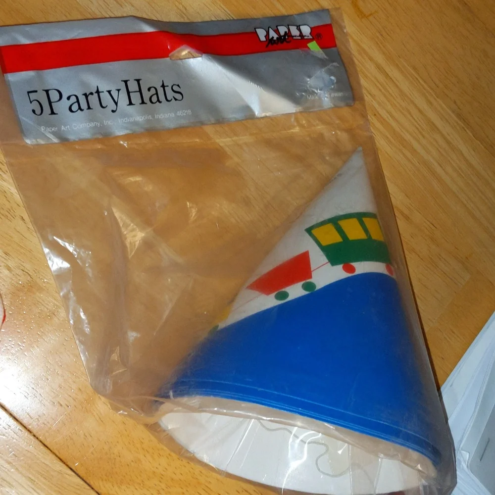 Vtg Train Party Hats 2 Packs Unopened Kids Birthday Engine 80s Primary Color